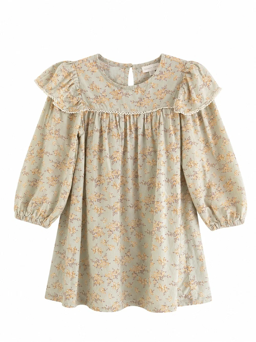 Bebezoo Floral Dress Size 100 (3/4Y) EUC Ruffle Yoke Long Sleeve